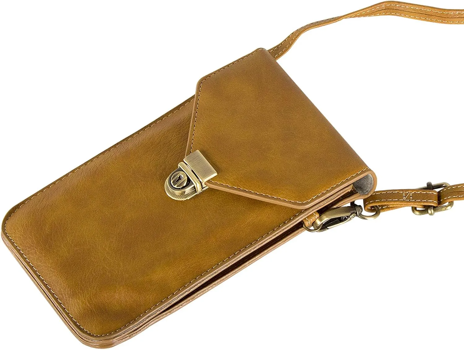 Small Cell Phone Purse, Synthetic Leather Crossbody Bag Dual Pockets Card Holder Neck Pouch with Adjustable Strap for iPhone X Xr 8 7 6s Plus, Galaxy S10 S9 S8 Plus, LG G8 ThinQ, Beige