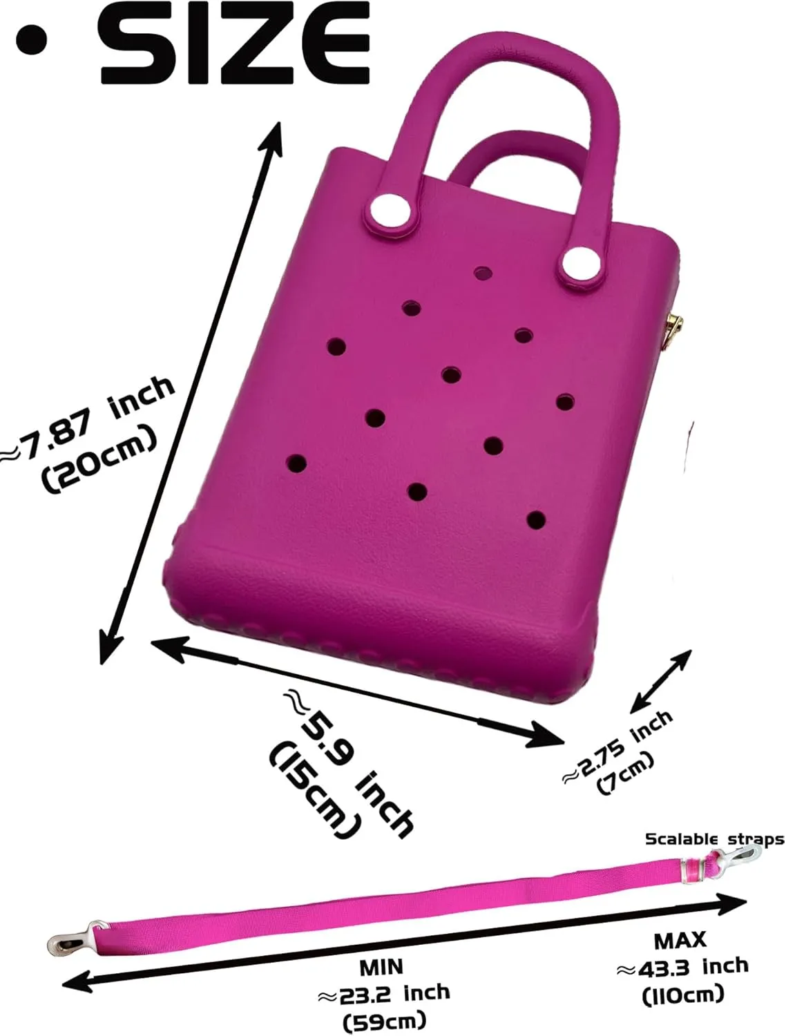 Small Rubber Beach Bag Waterproof Mini Eva Tote Pool Bag With Holes and Crossbody Strap For Women