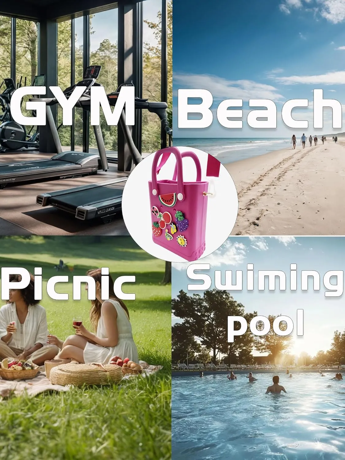 Small Rubber Beach Bag Waterproof Mini Eva Tote Pool Bag With Holes and Crossbody Strap For Women