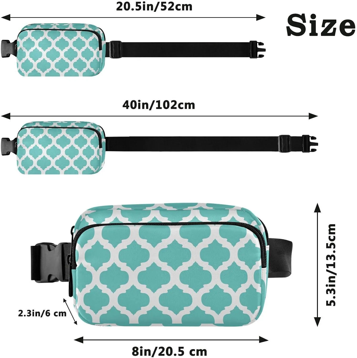 Teal Moroccan Fanny Packs for Women Belt Bag Cross Body Waterproof Fanny Pack Fashion Waist Packs with Adjustable Strap Crossbody Bag for Running Hiking Men Sports Traveling