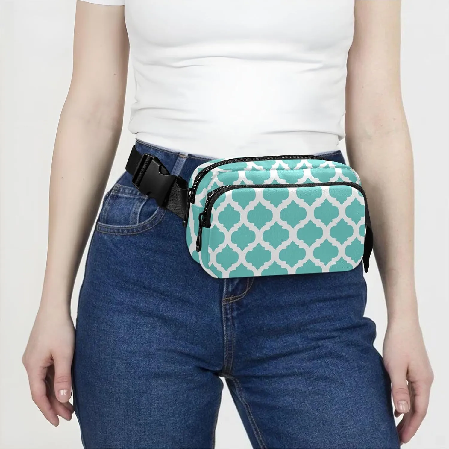 Teal Moroccan Fanny Packs for Women Belt Bag Cross Body Waterproof Fanny Pack Fashion Waist Packs with Adjustable Strap Crossbody Bag for Running Hiking Men Sports Traveling