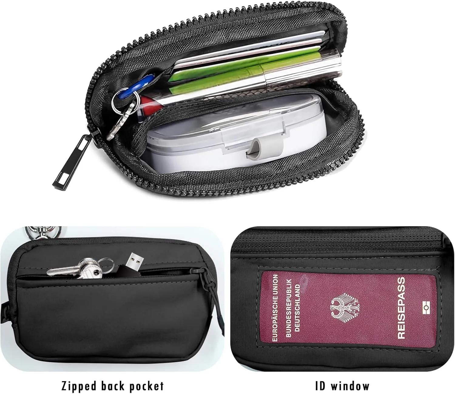 The Iris' Wallet 2nd Gen, The Iris Pouch Wristlet, Wristlet Wallets for Women, Upgrade Iris Wallets For Women, Zippered Card Case With Id Window/Hand Strap, Iris Wallet 2.0, Wristlet Wallet (Black)