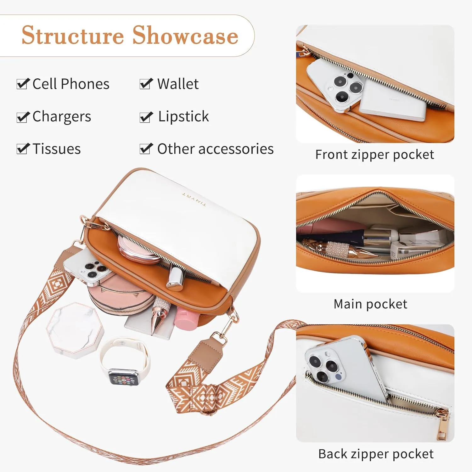TINYAT Crossbody Bag for Women Small Cross body Purse With Adjustable Wide Strap Women Shoulder Handbags Purse