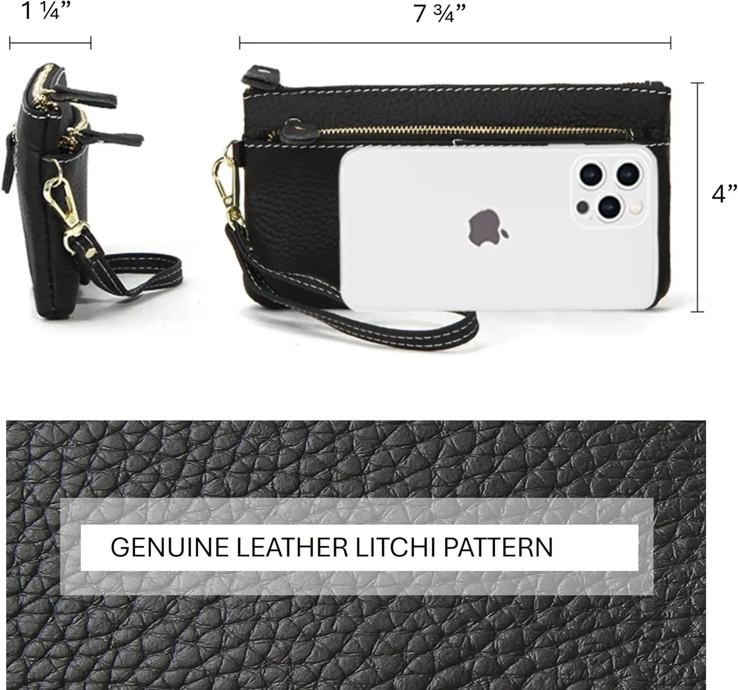 Women Genuine Real Leather Wristlet Wallet Clutch. 3 Zipped Pockets, 6 Credit Card Slots Case Coin Purse (Mauve)