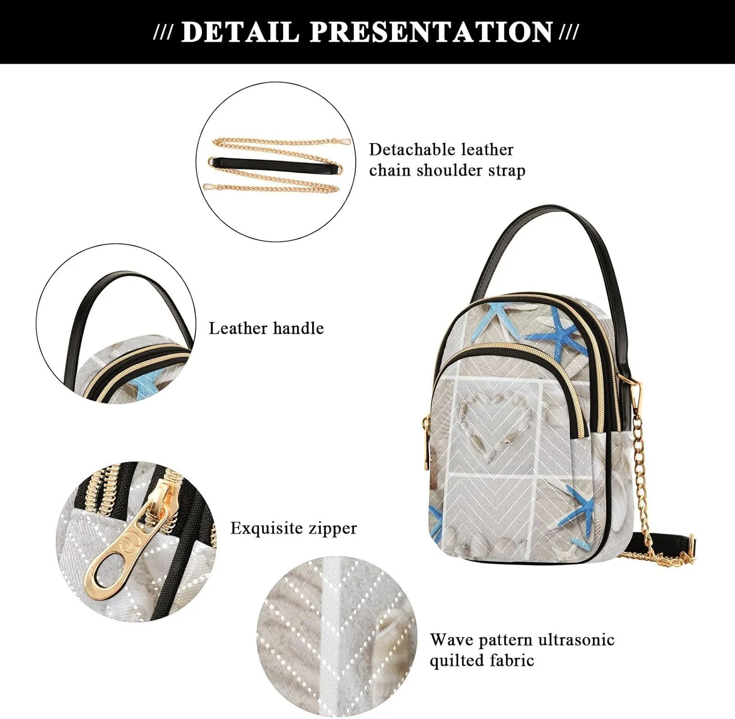 Women's Wave Cross Body Chest Bag, 52 inch Gold Chain Shoulder Handbag Purse