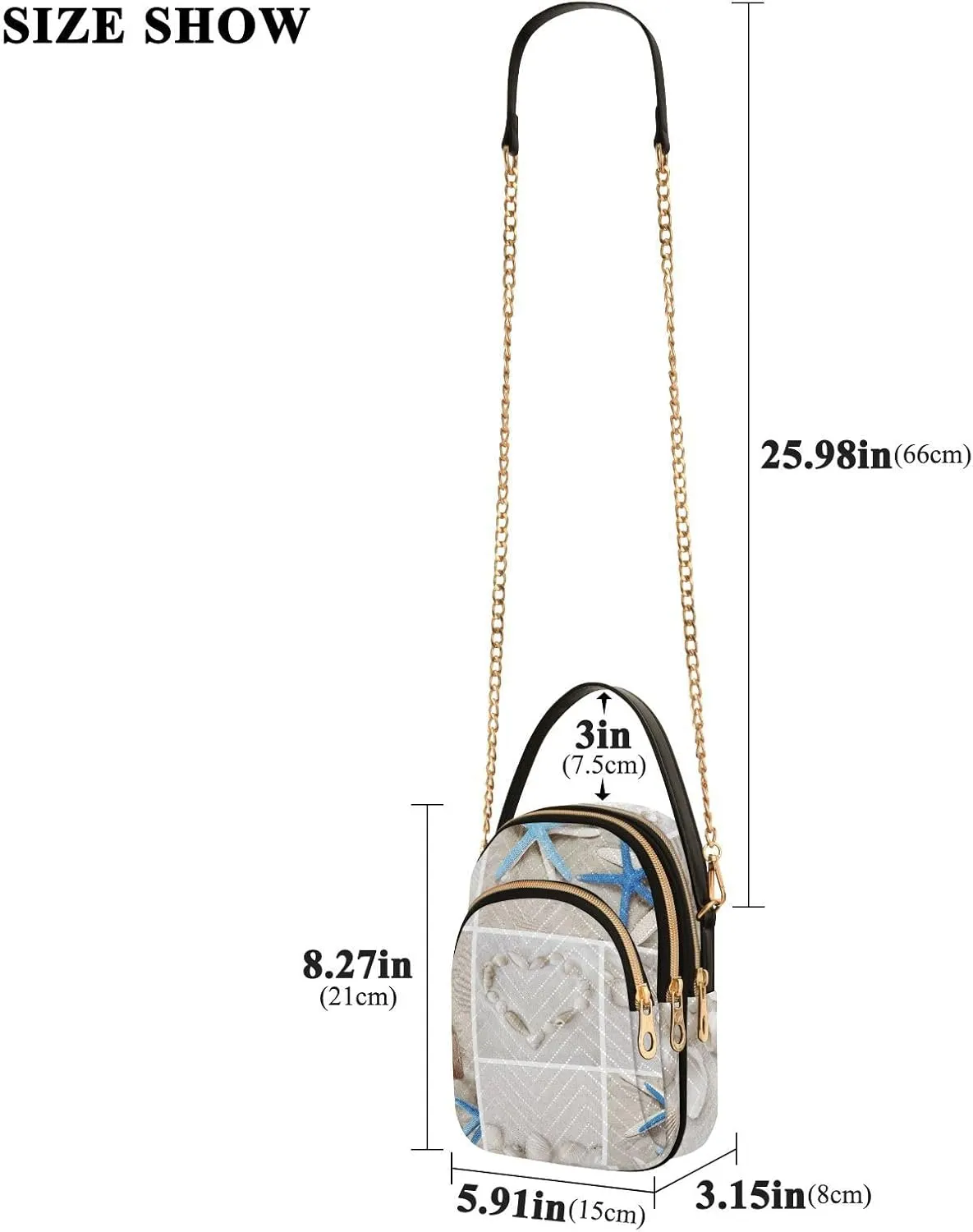 Women's Wave Cross Body Chest Bag, 52 inch Gold Chain Shoulder Handbag Purse
