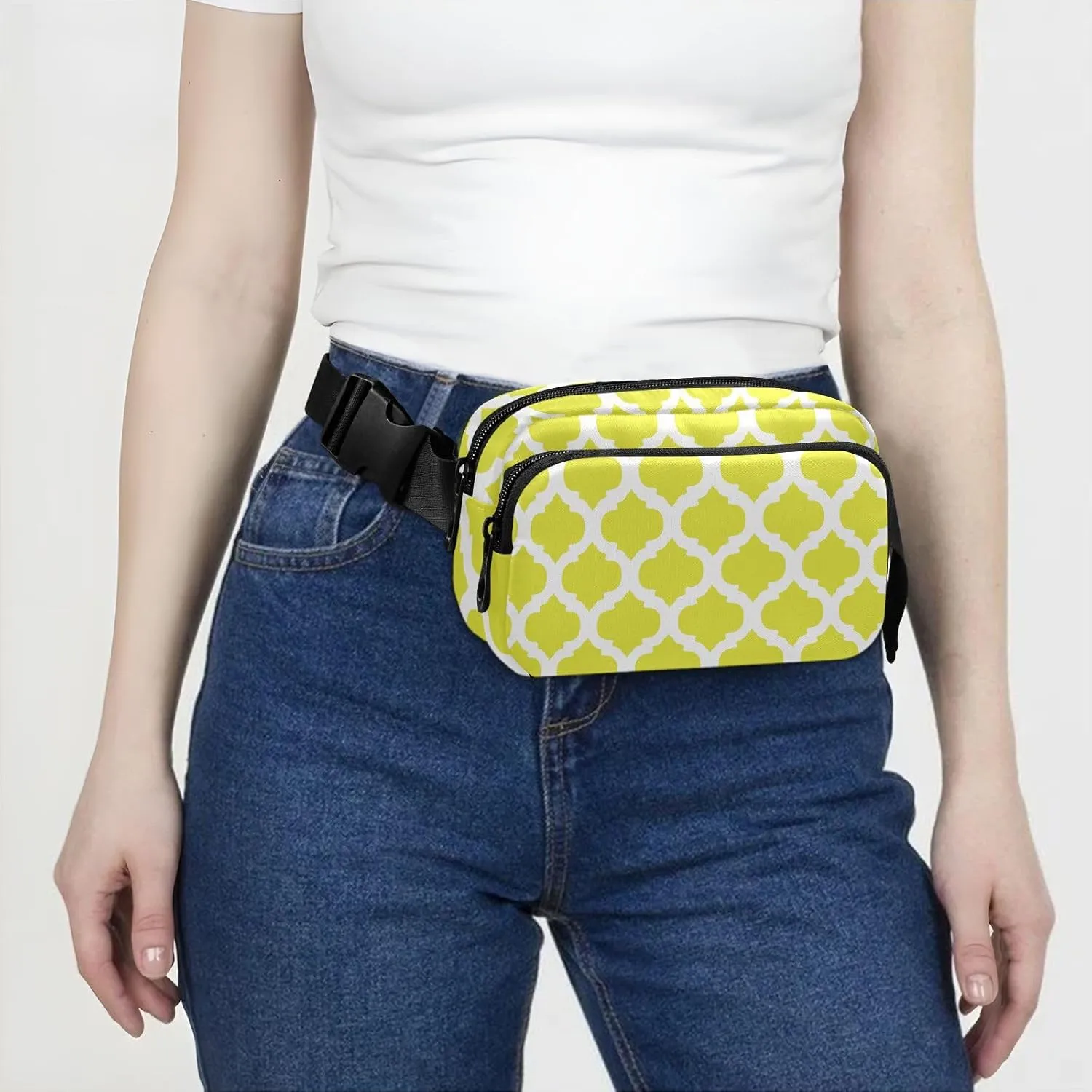 Yellow Moroccan Fanny Packs for Women Belt Bag Crossbody Bag Waterproof Fanny Pack Small Sling Bags Fashion Waist Packs Cross Body Bag for Hiking Running Traveling Men Sports