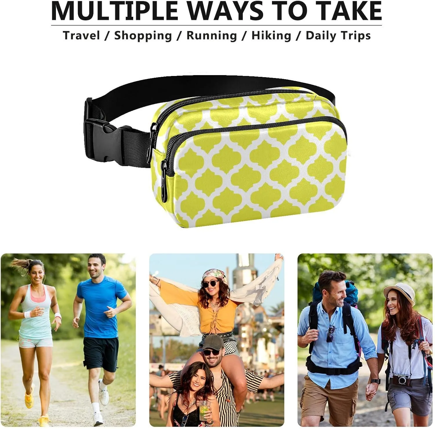 Yellow Moroccan Fanny Packs for Women Belt Bag Crossbody Bag Waterproof Fanny Pack Small Sling Bags Fashion Waist Packs Cross Body Bag for Hiking Running Traveling Men Sports