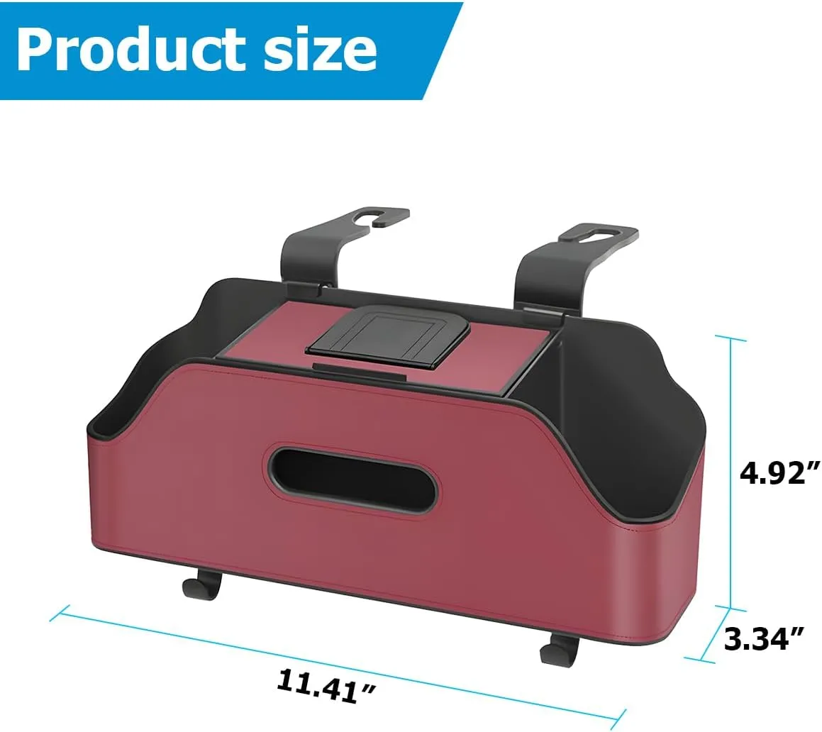 zipelo Car Headrest Backseat Organizer with Cup Holder, Multi-Functional Vehicle Seat Back Hanging Storage Box with Hooks, Auto Drink Snack Phone Tray Travel Accessories for Kids Adults (Wine Red)